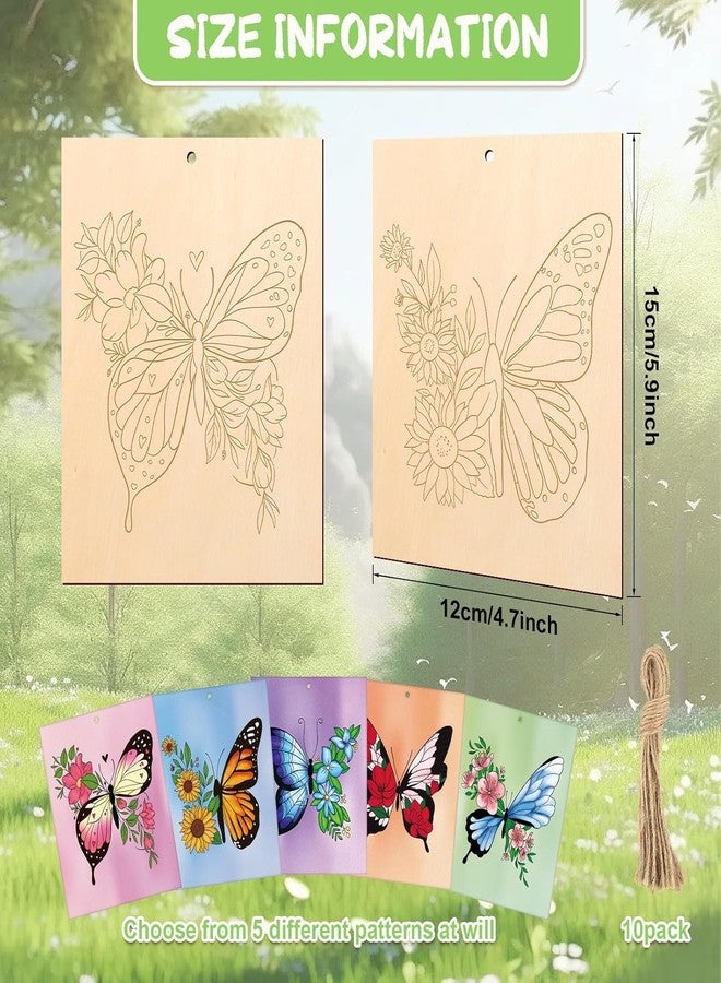 Cliths 10 Pcs Butterfly Wooden Ornaments Unfinished Wood Crafts to Paint for Adults Kids Spring DIY Paintable Wood Slices with Ropes 15x12CM - Image 2